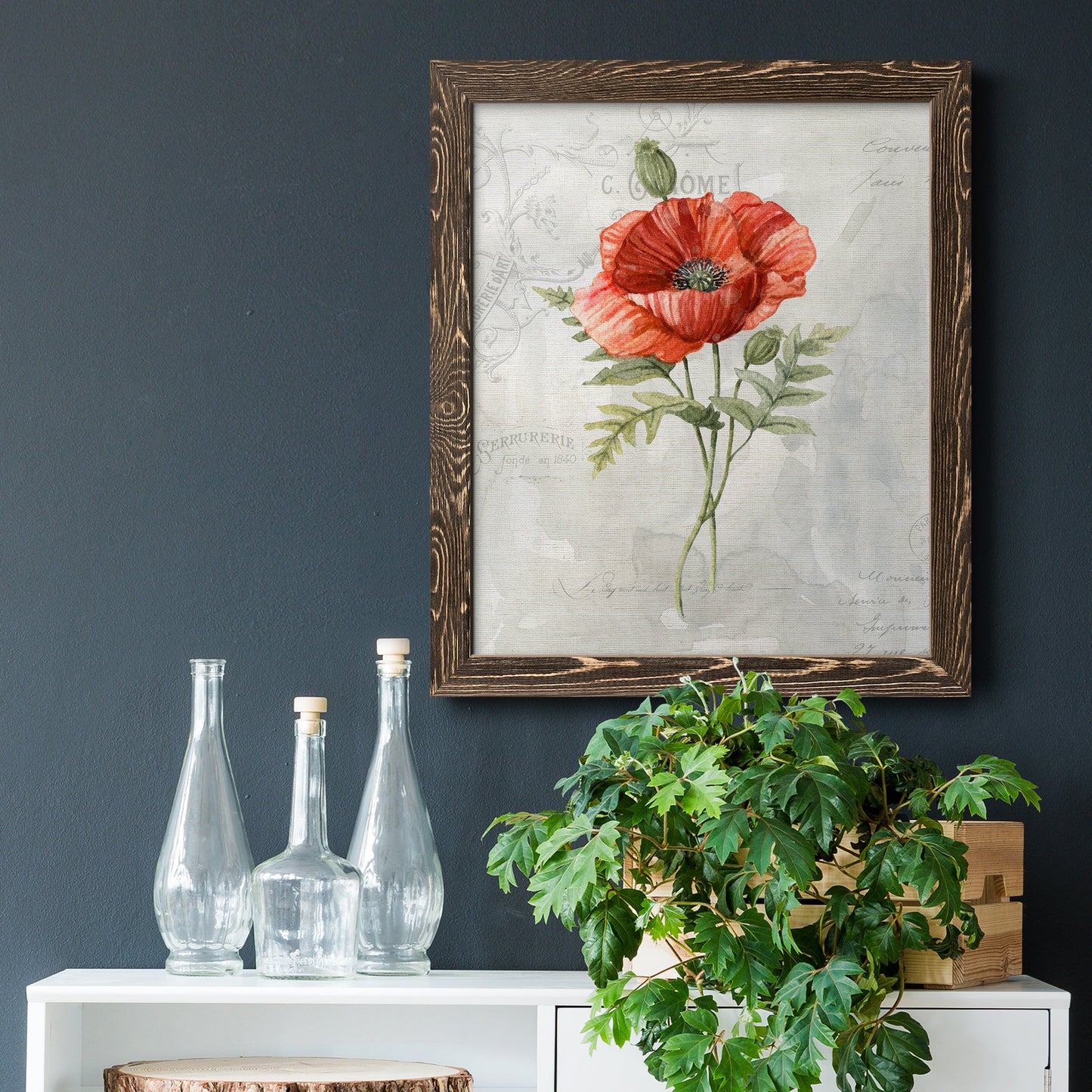 Linen Poppy - Premium Canvas Framed in Barnwood - Ready to Hang