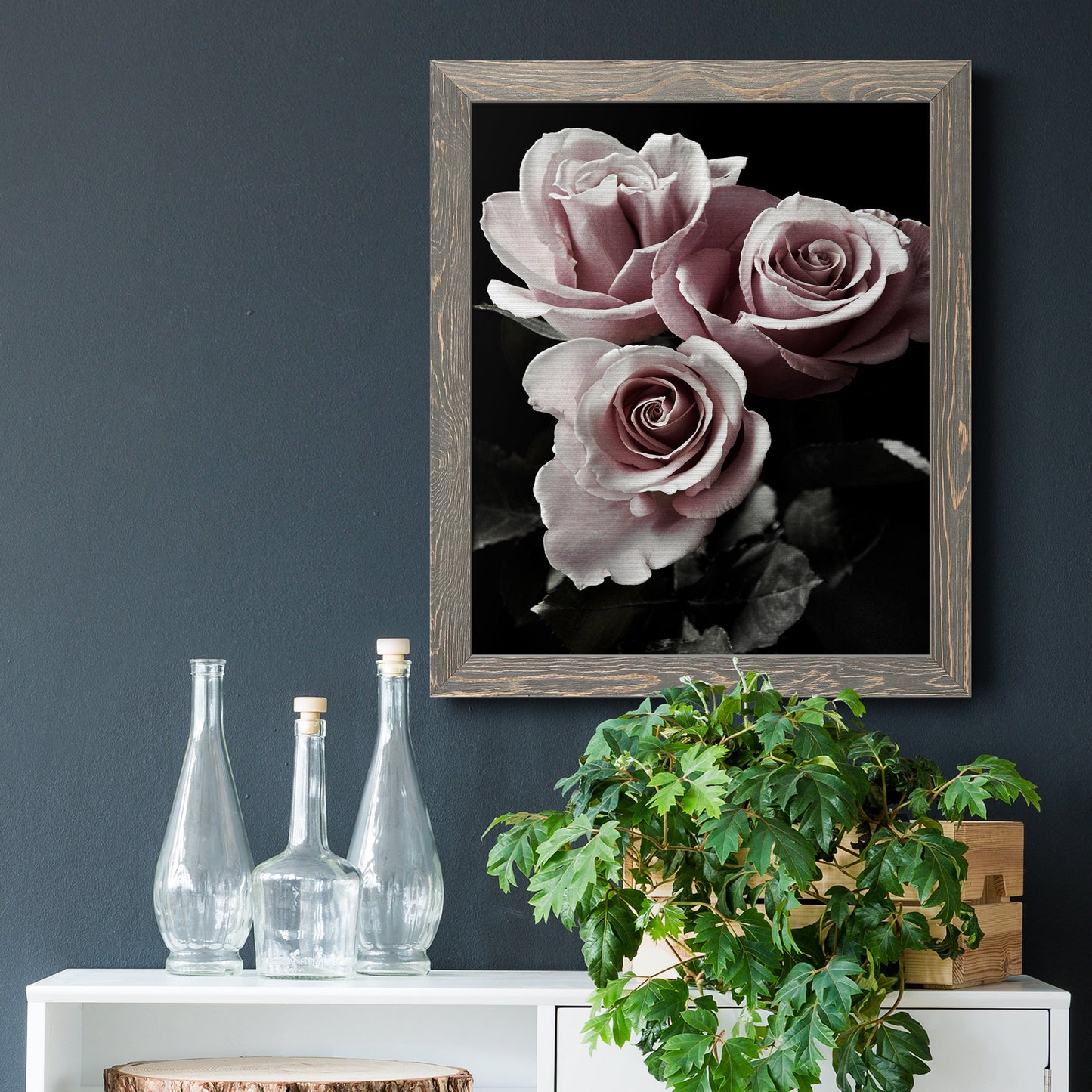 Rose Noir I - Premium Canvas Framed in Barnwood - Ready to Hang