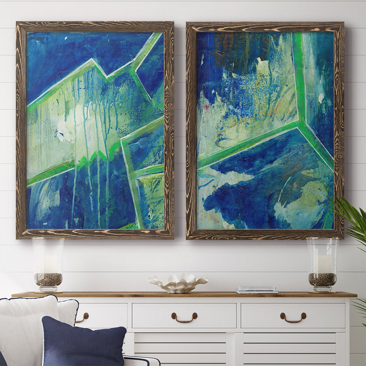 Geometric in Cool V - Premium Framed Canvas 2 Piece Set - Ready to Hang