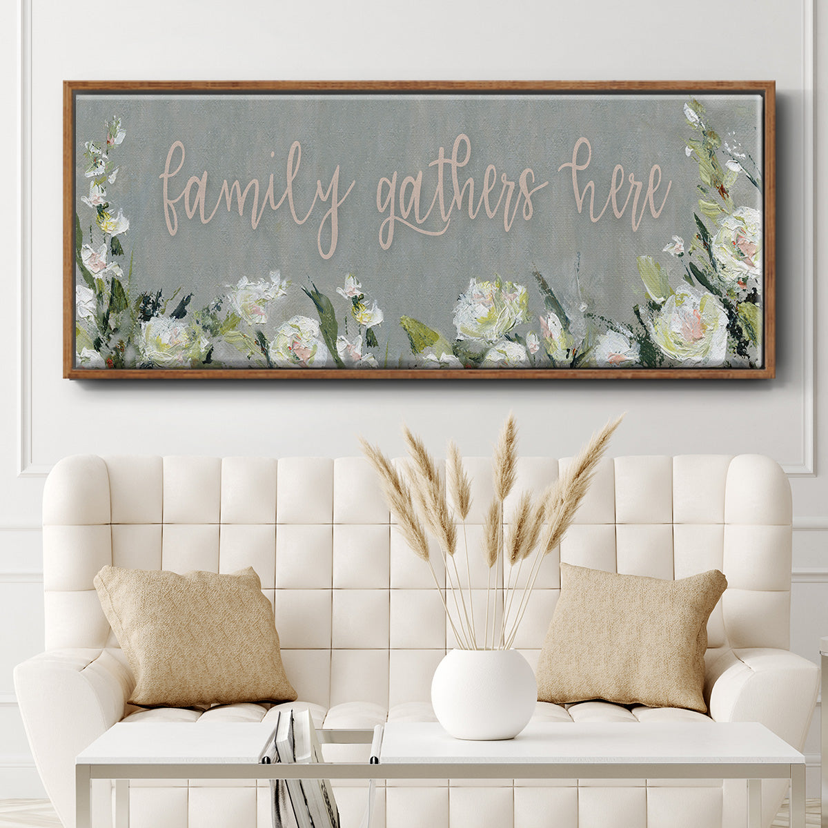 Family Gathers - Floater Framed Canvas Print