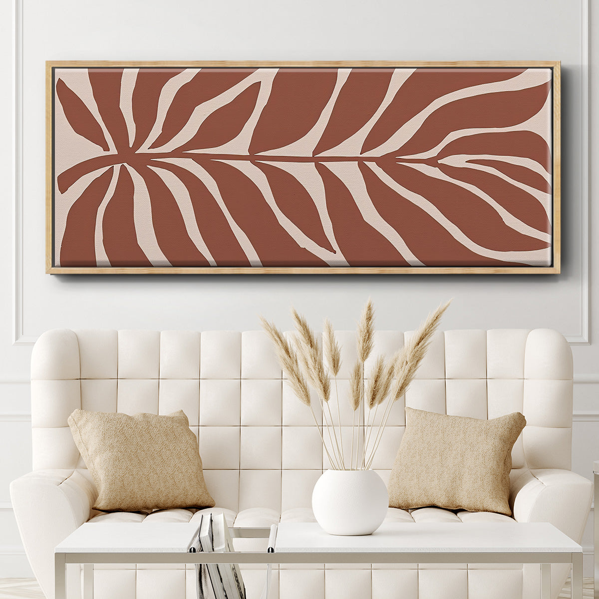 Terra Cotta Block Palms I - Floater Framed Canvas Print