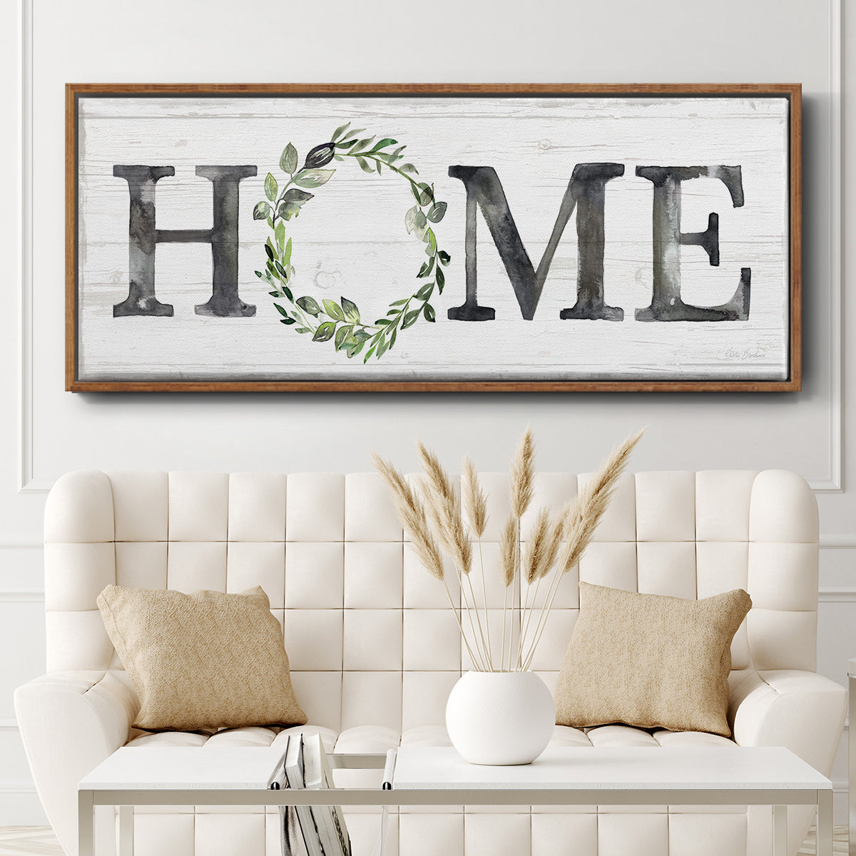 Gray Home Wreath - Floater Framed Canvas Print
