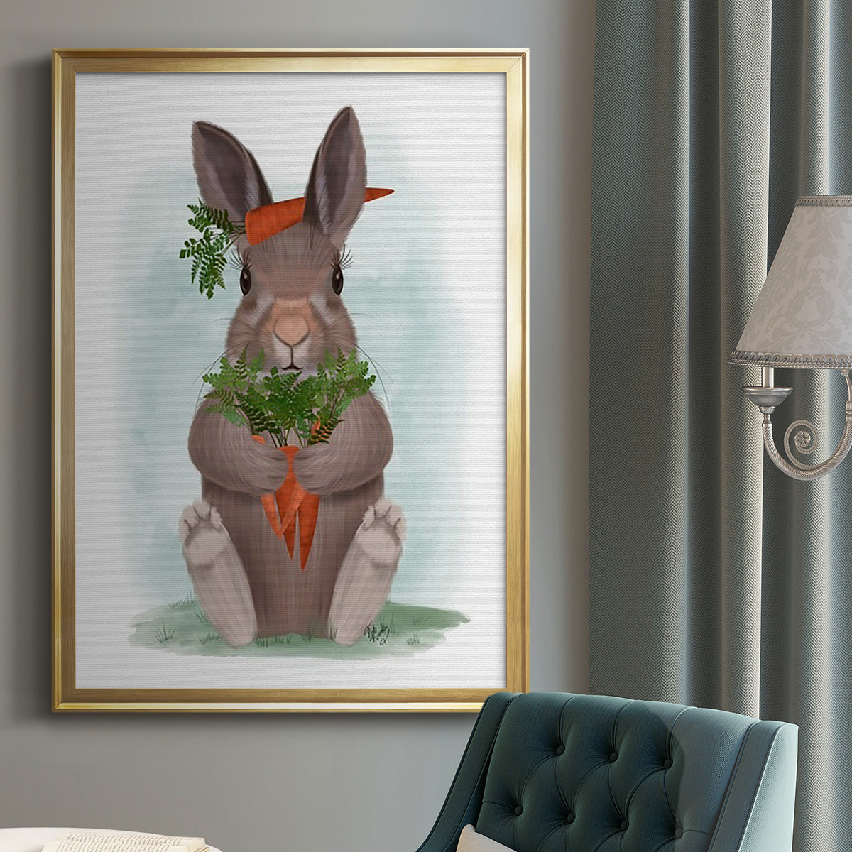 Rabbit Carrot Hug - Modern Framed Canvas Print