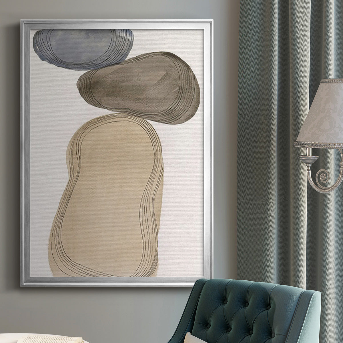 River Rocks Contour I - Modern Framed Canvas Print