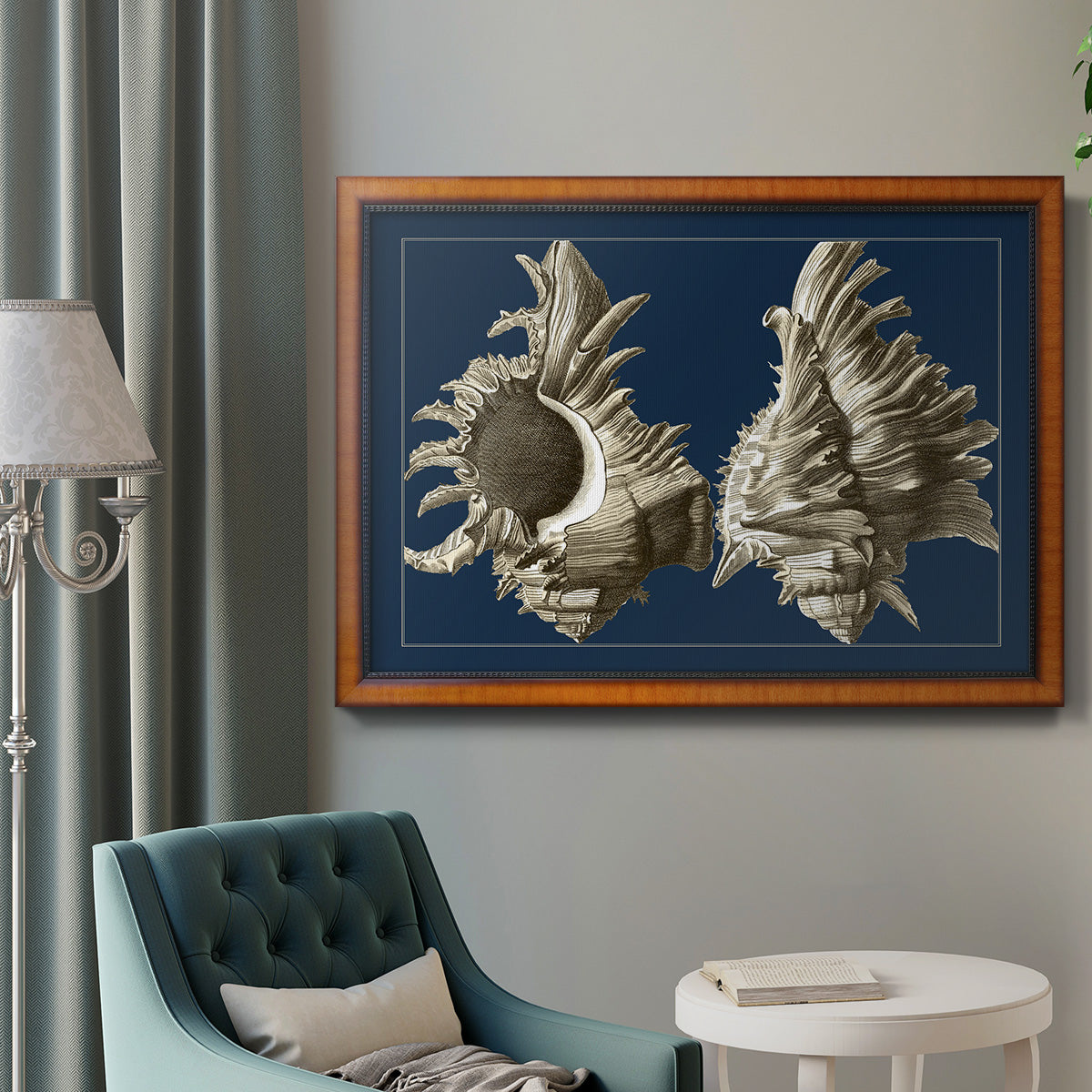 Conch Shells on Navy II Premium Framed Canvas- Ready to Hang