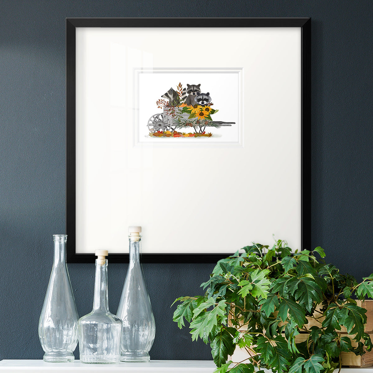 Raccoon Wheelbarrow Premium Framed Print Double Matboard