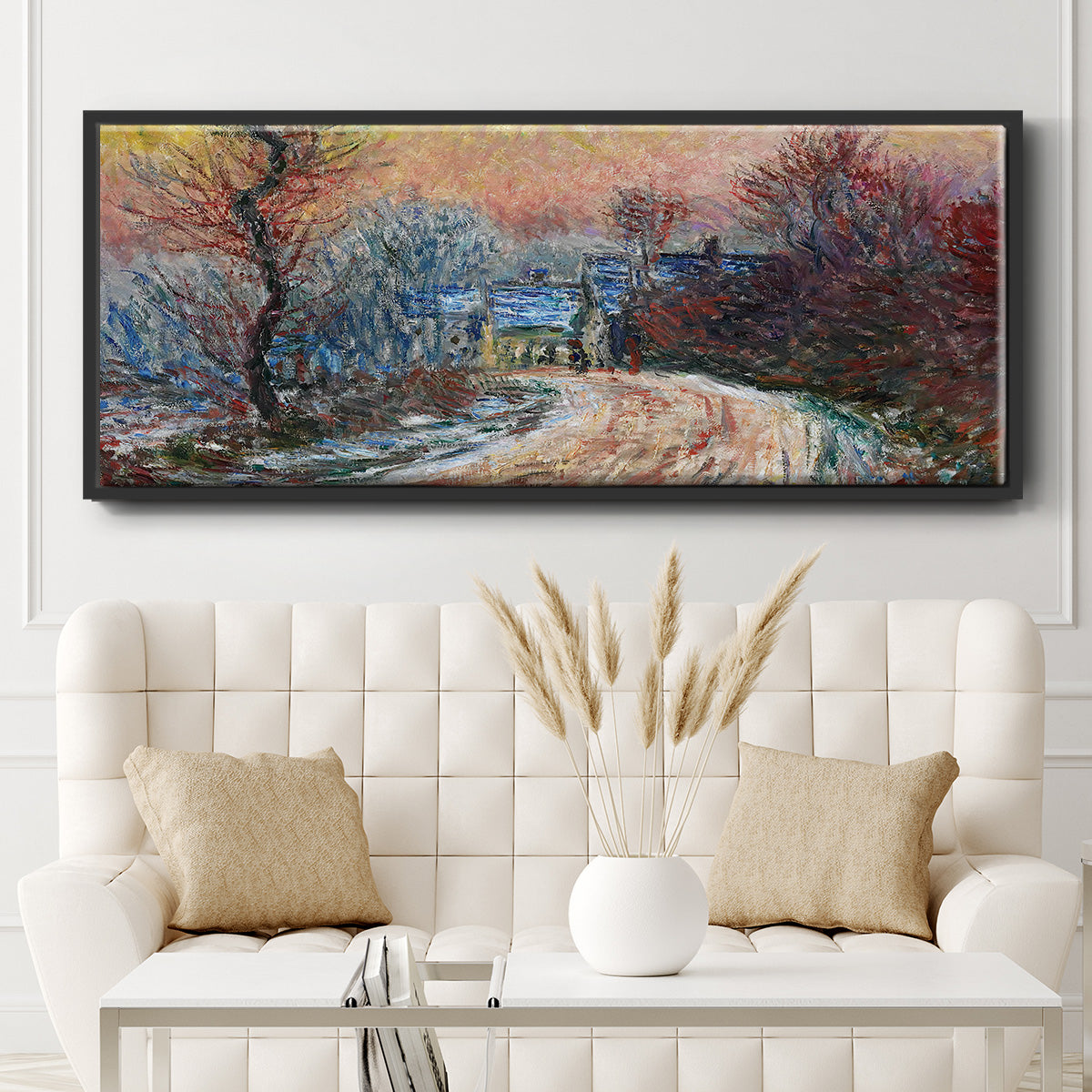 Road to Giverny in Winter, Sunset, 1885 - Floater Framed Canvas Print