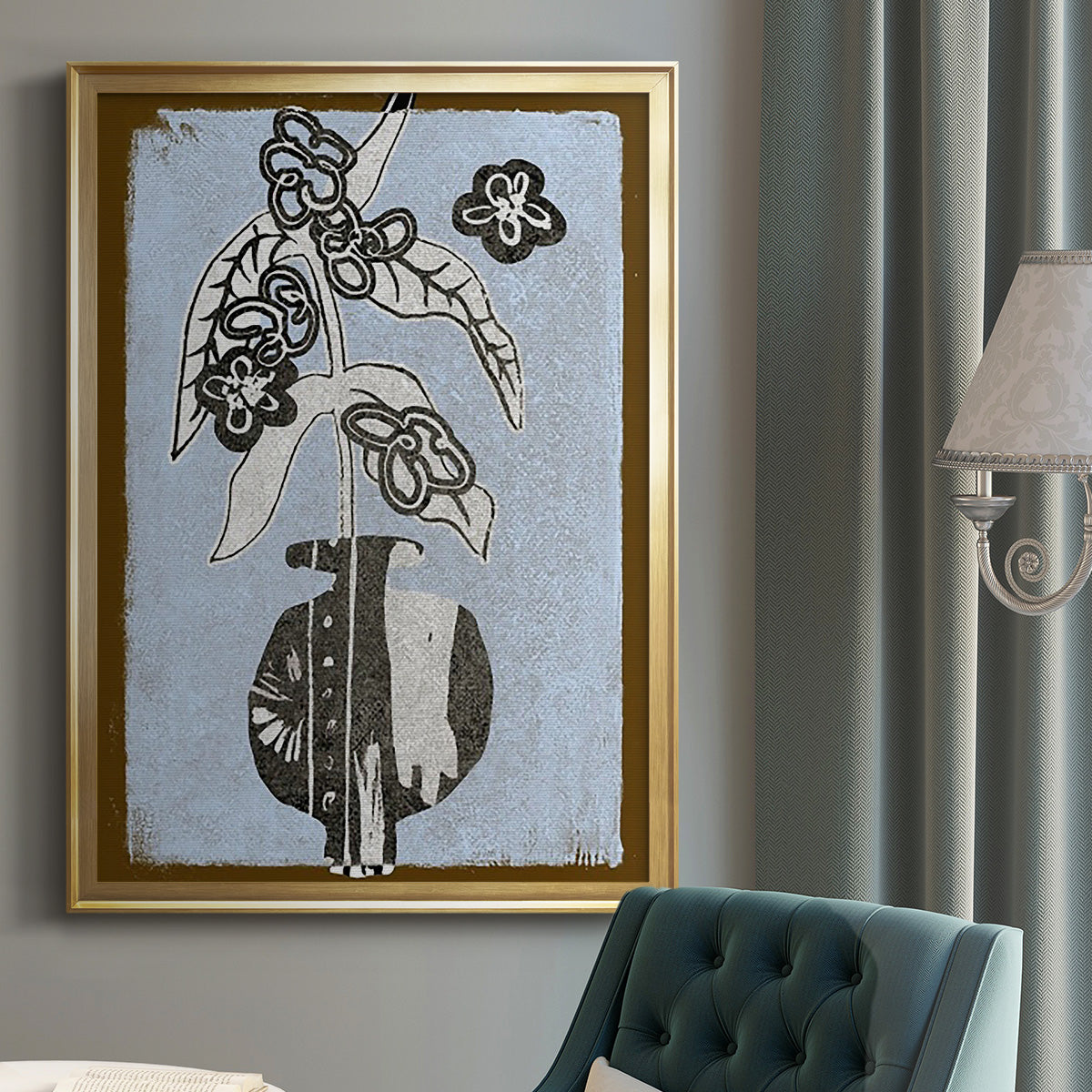 Graphic Flowers in Vase IV - Modern Framed Canvas Print