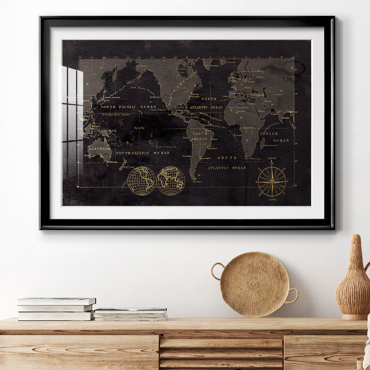 Black Gold Map - Modern Framed Art Print