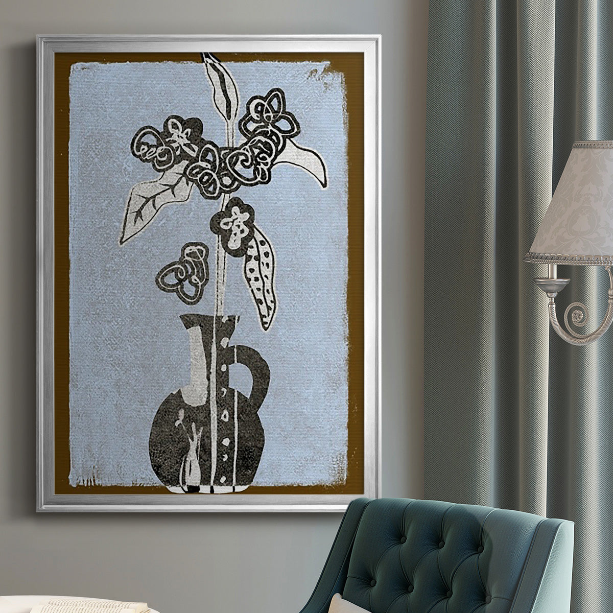 Graphic Flowers in Vase I - Modern Framed Canvas Print