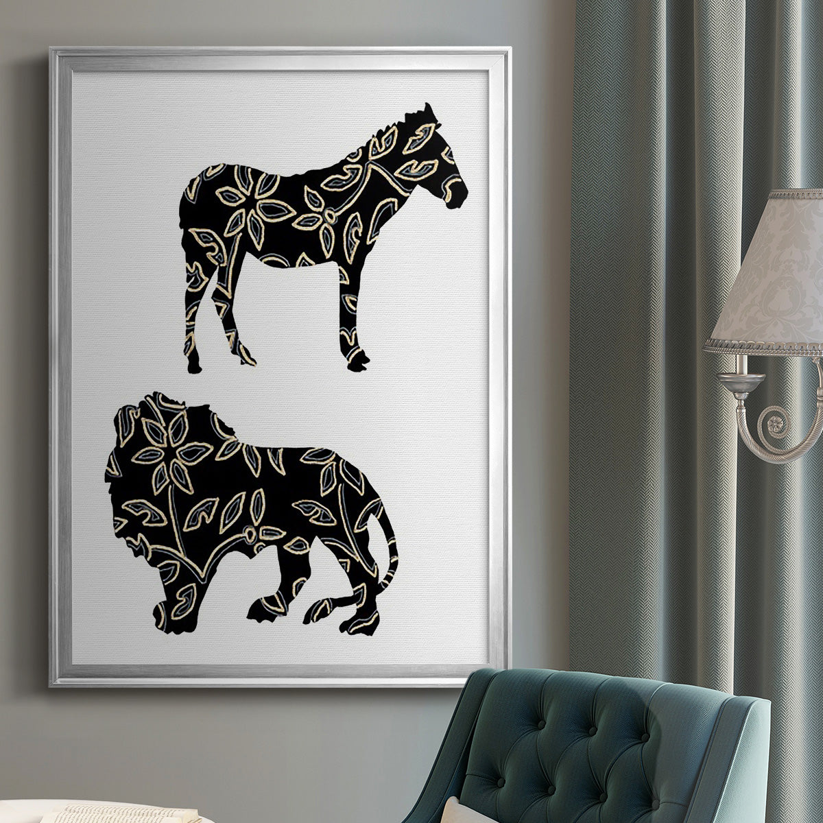 Ornamental Safari Animals I - Modern Framed Canvas Print