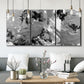 Three-panel canvas wall art featuring abstract marble texture composition, displayed in a modern living room above seating.