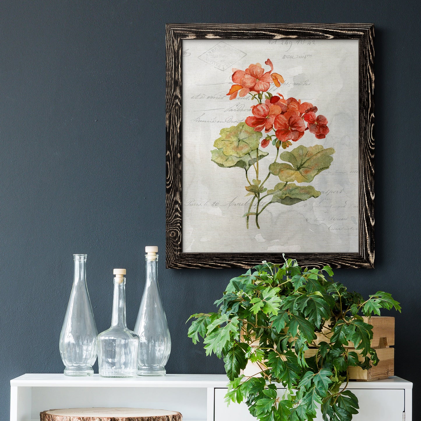 Linen Geranium - Premium Canvas Framed in Barnwood - Ready to Hang