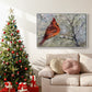 Cardinal in Snow II - Framed Gallery Wrapped Canvas in Floating Frame