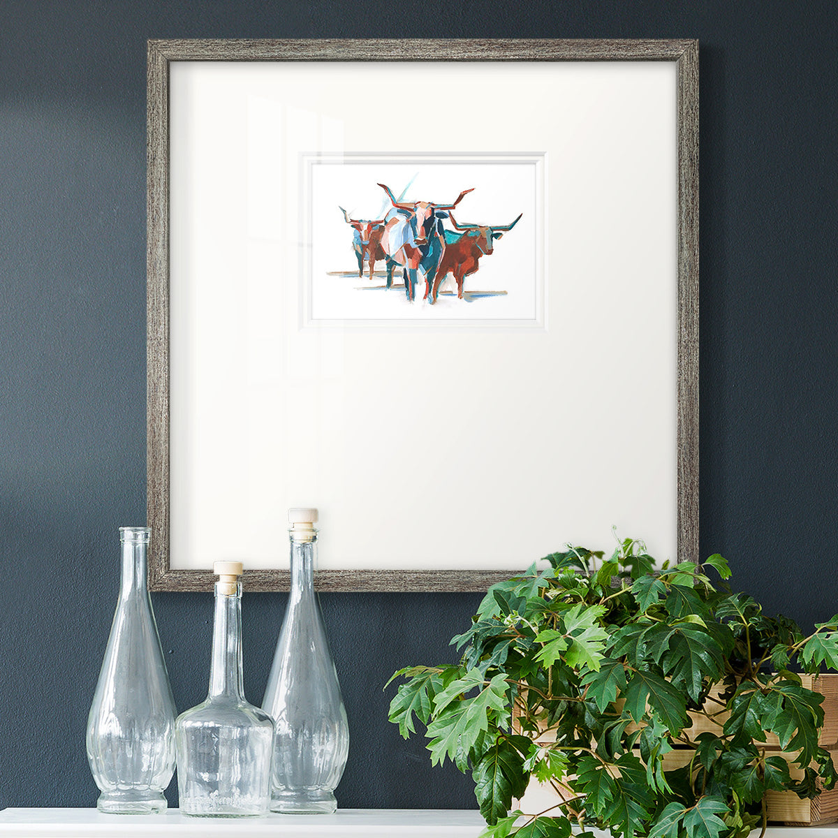 Modern Longhorns I Premium Framed Print Double Matboard