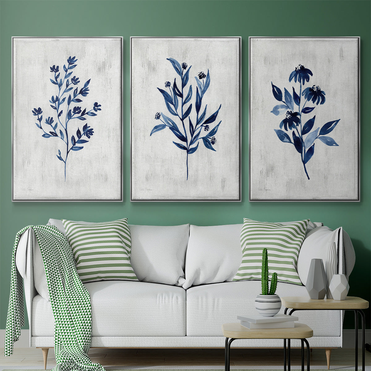 Wild Indigo I - Framed Premium Gallery Wrapped Canvas L Frame 3 Piece Set - Ready to Hang