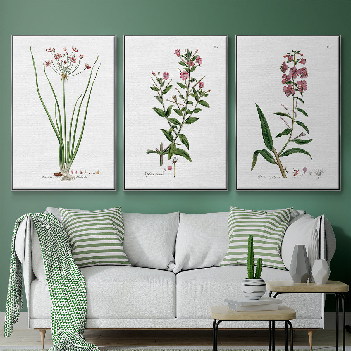 Rose Botanical I - Framed Premium Gallery Wrapped Canvas L Frame 3 Piece Set - Ready to Hang