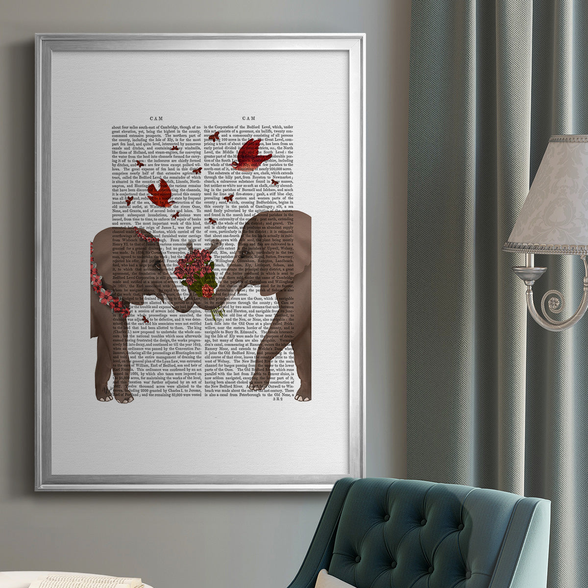 Elephant Bouquet, Portrait - Modern Framed Canvas Print