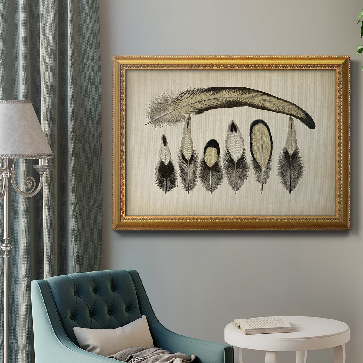 Vintage Feathers VII Premium Framed Canvas- Ready to Hang