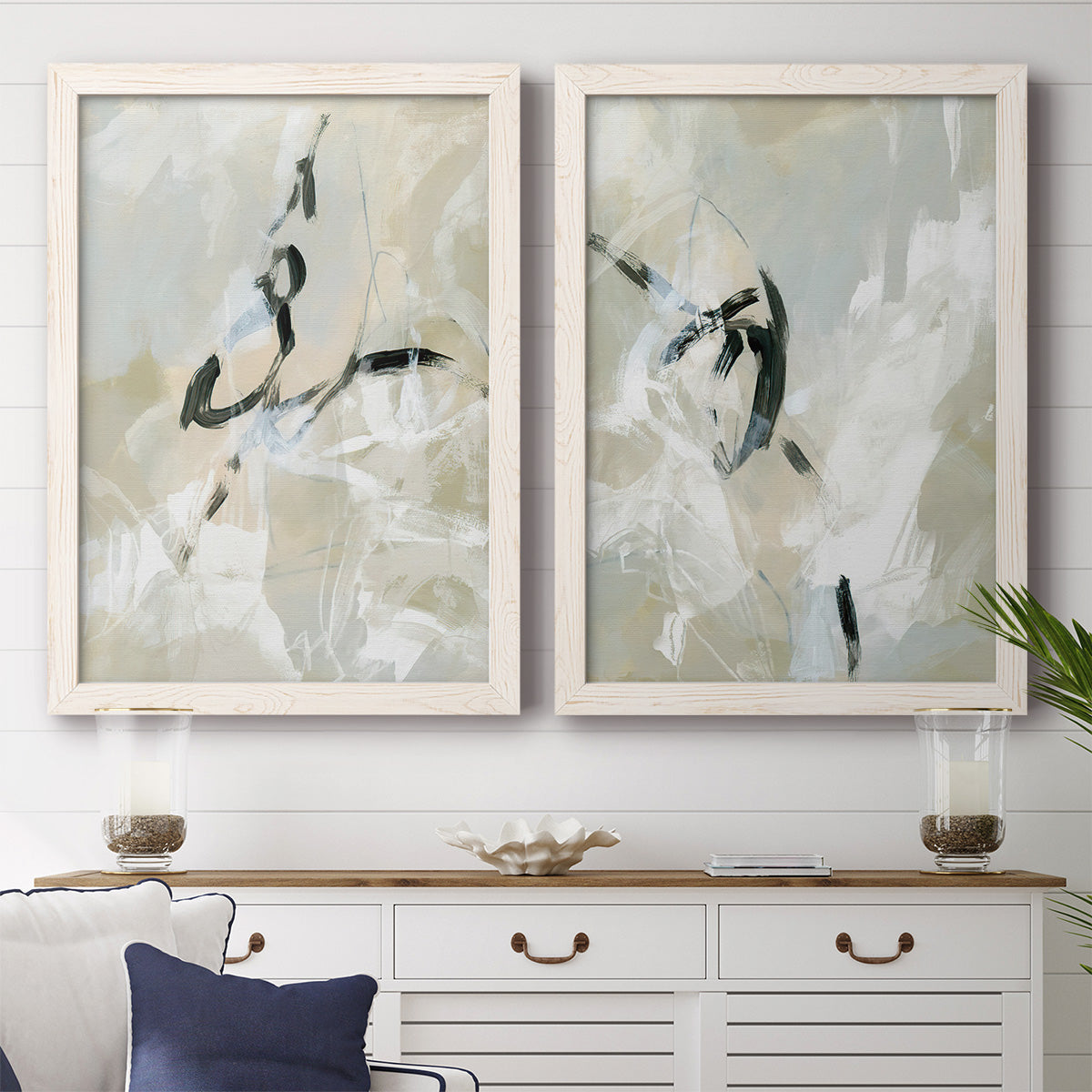 Scribble Veil I - Premium Framed Canvas 2 Piece Set - Ready to Hang