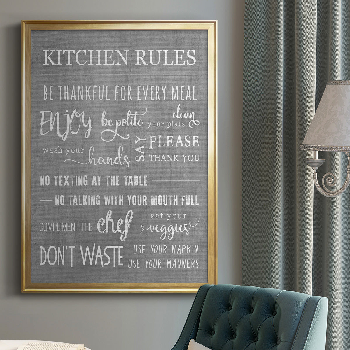 Neutral Kitchen Rules - Modern Framed Canvas Print