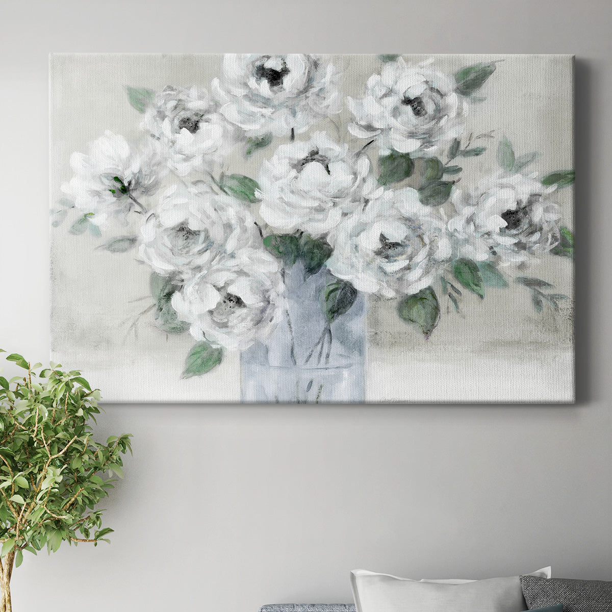 Tender White Roses Premium Gallery Wrapped Canvas - Ready to Hang