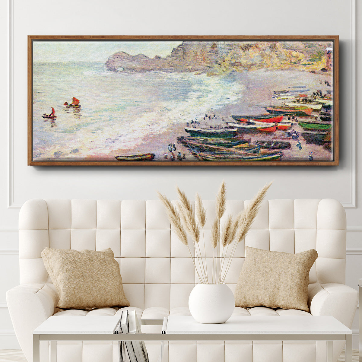 Étretat, the Beach and La Porte d'Amont - Floater Framed Canvas Print