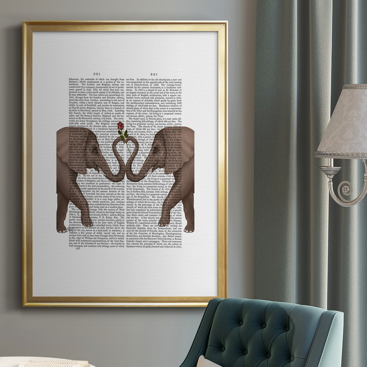 Elephants Heart and Rose - Modern Framed Canvas Print