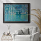 Impressionist Venetian palace waterfront scene by Claude Monet in an ornate black frame with gilded inner detail displayed in a bright interior setting.