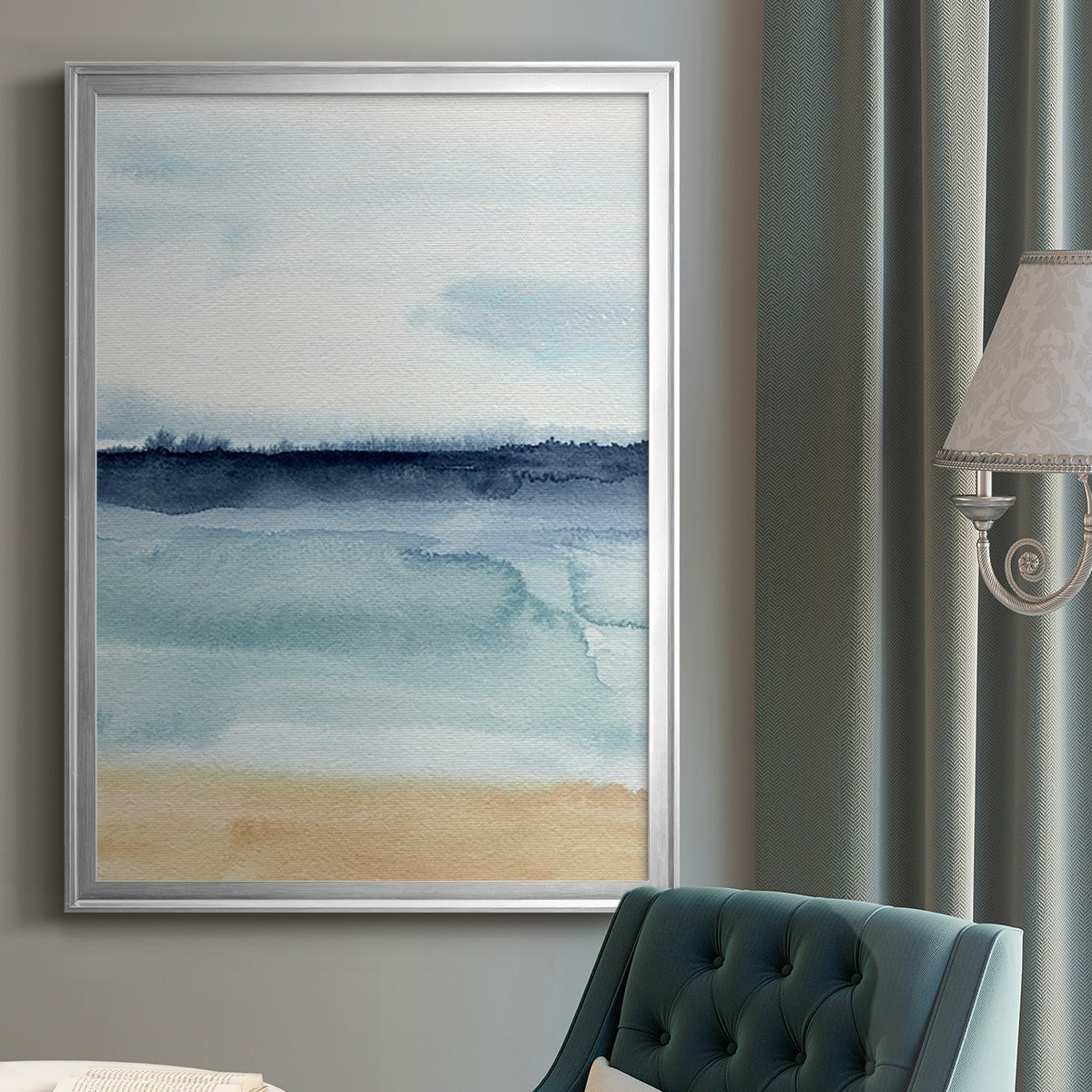 Watercolor Ocean Horizon I - Modern Framed Canvas Print