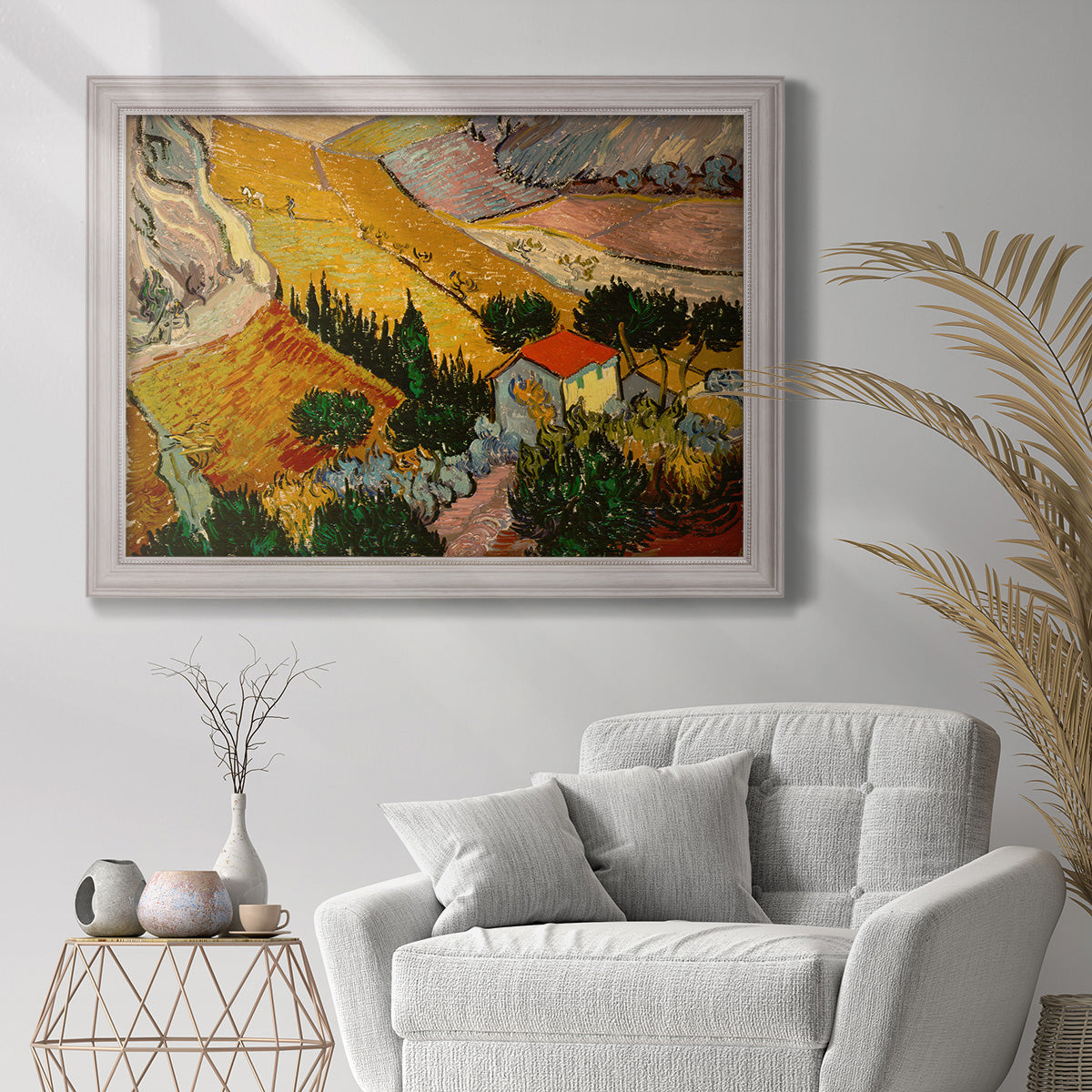 Valley With Ploughman Seen from Above - Ornate Framed Canvas Print