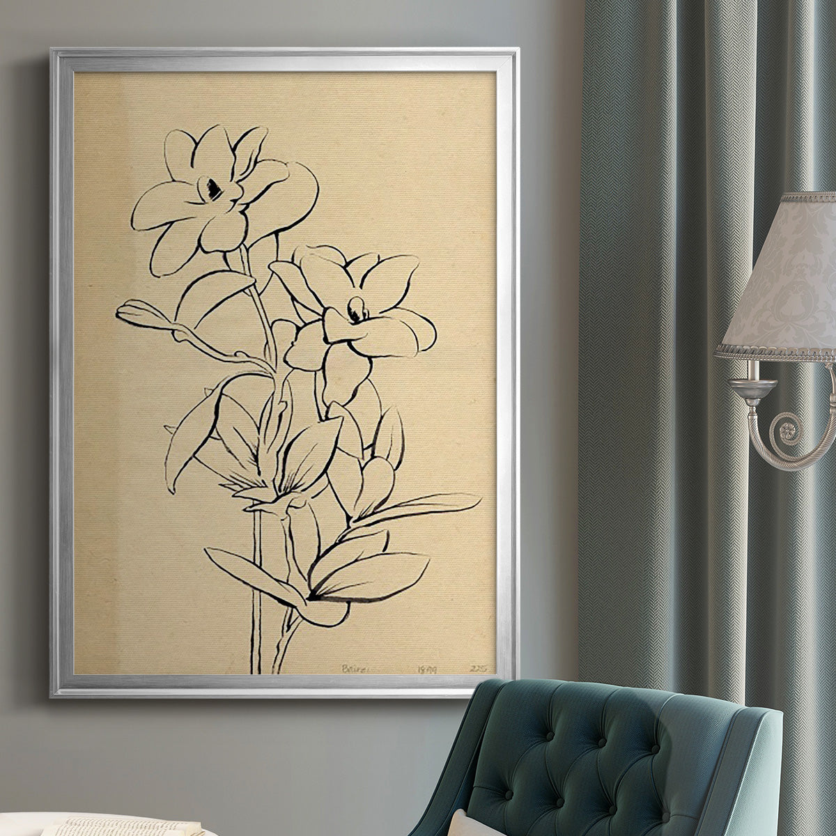 Magnolia Sketch I - Modern Framed Canvas Print