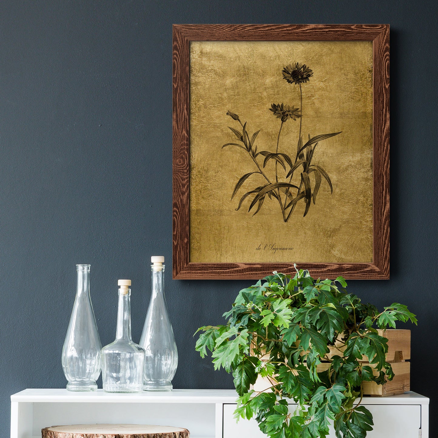 Gold Sketch Botanical I - Premium Canvas Framed in Barnwood - Ready to Hang