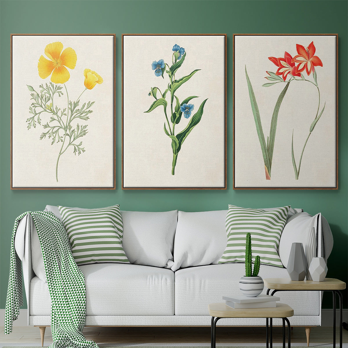 Flowers of the Seasons IV - Framed Premium Gallery Wrapped Canvas L Frame 3 Piece Set - Ready to Hang