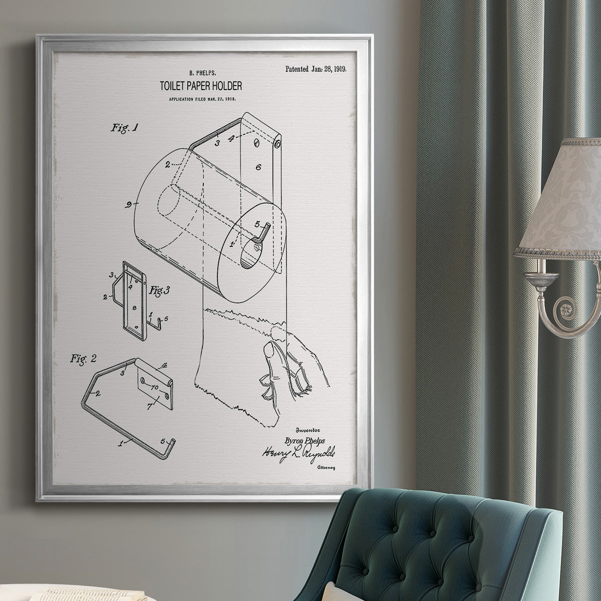 Toilet Paper Patent II - Modern Framed Canvas Print