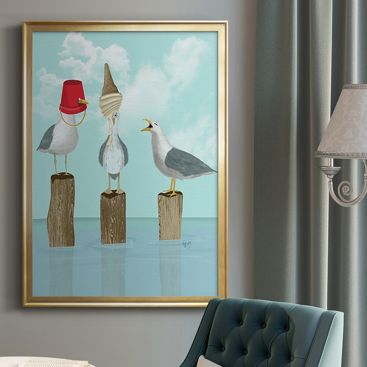 Silly Seagulls - Modern Framed Canvas Print