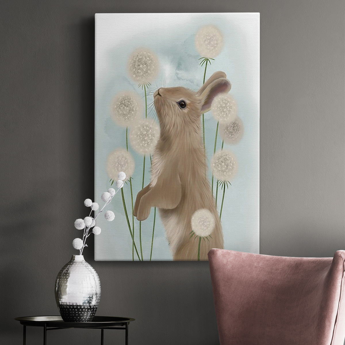 Rabbit In Dandylions Premium Gallery Wrapped Canvas - Ready to Hang