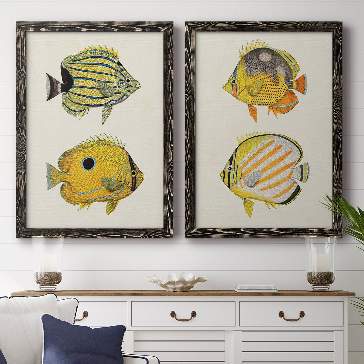 Yellow & Grey Fish III - Premium Framed Canvas 2 Piece Set - Ready to Hang