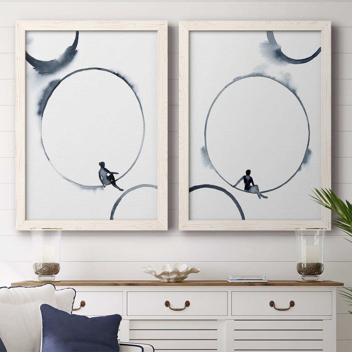 Woman in the Moon I - Premium Framed Canvas 2 Piece Set - Ready to Hang