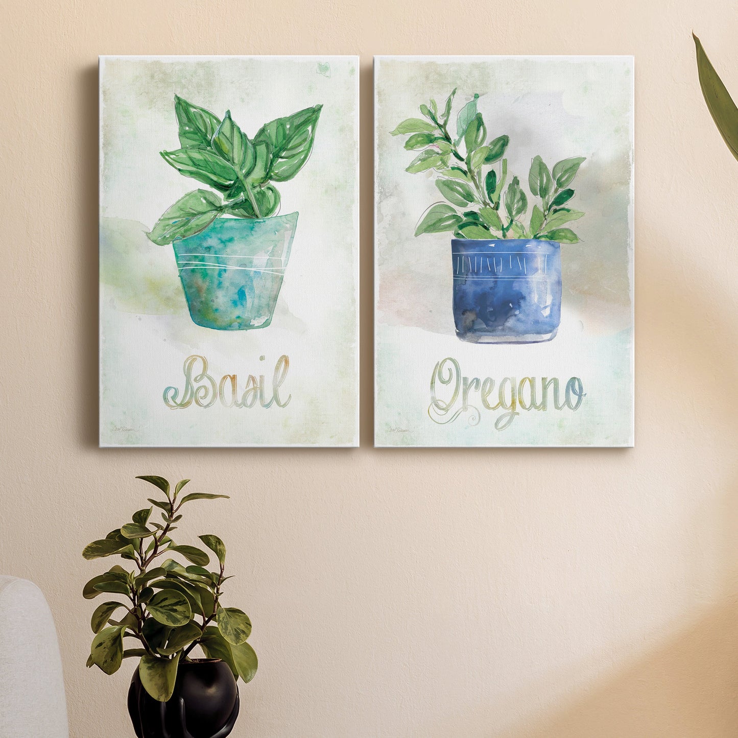 Potted Basil Premium Gallery Wrapped Canvas - Ready to Hang - Set of 2 - 8 x 12 Each