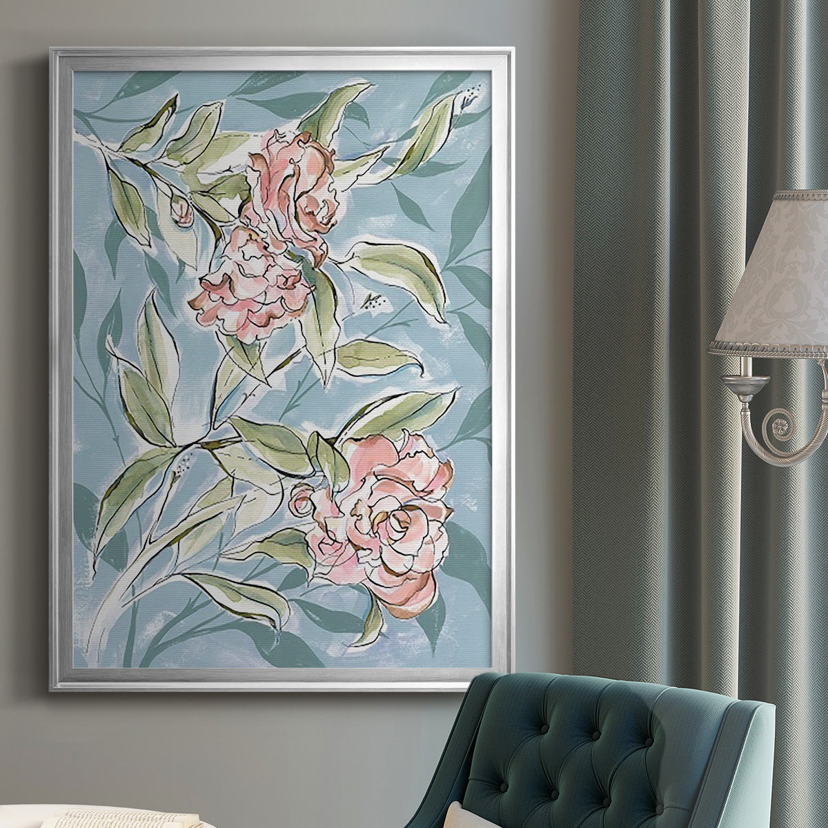 Faded Camellias I - Modern Framed Canvas Print