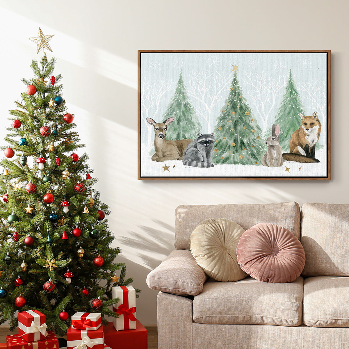 Christmas in the Forest Collection A - Framed Gallery Wrapped Canvas in Floating Frame