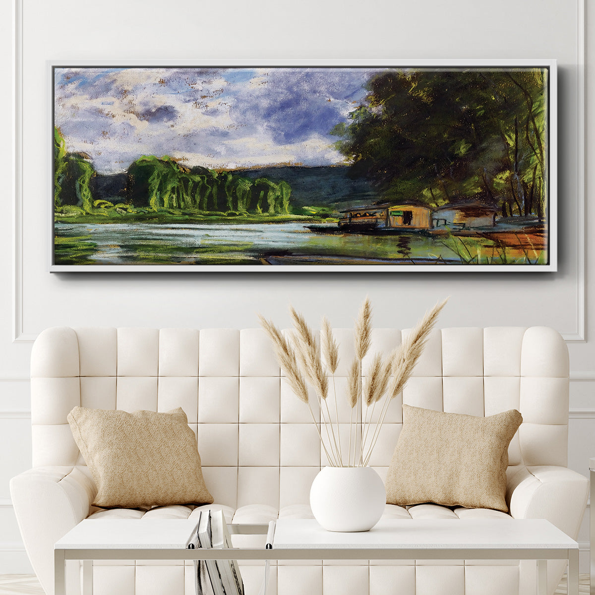 The Banks of the Seine near Jeufosse (Eure), 1880 - Floater Framed Canvas Print