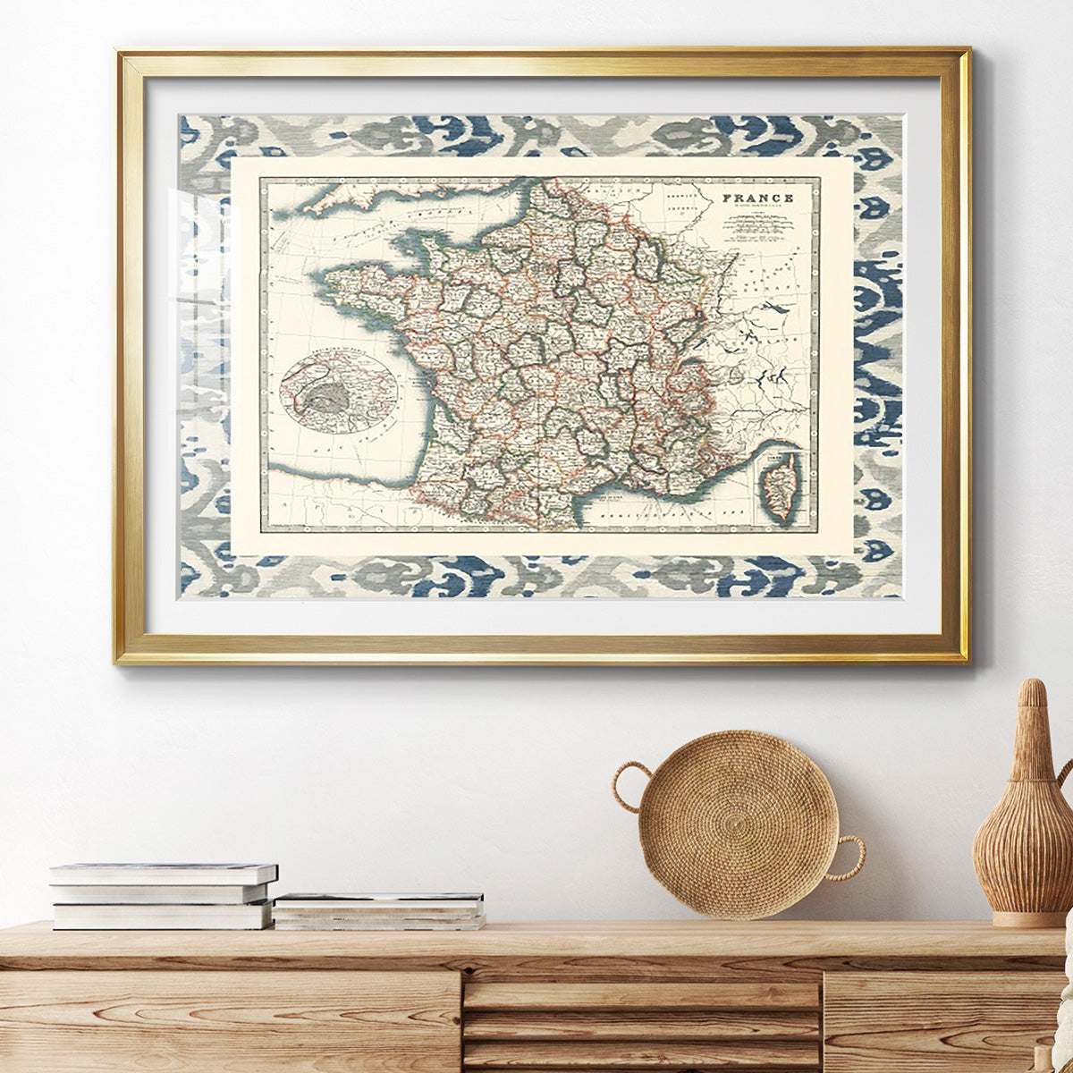 Bordered Map of France - Modern Framed Art Print