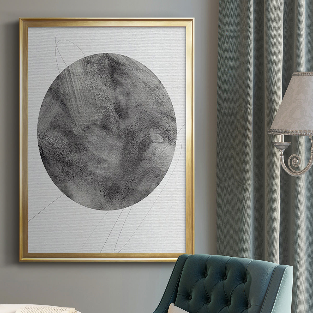 Graphite Moon II - Modern Framed Canvas Print
