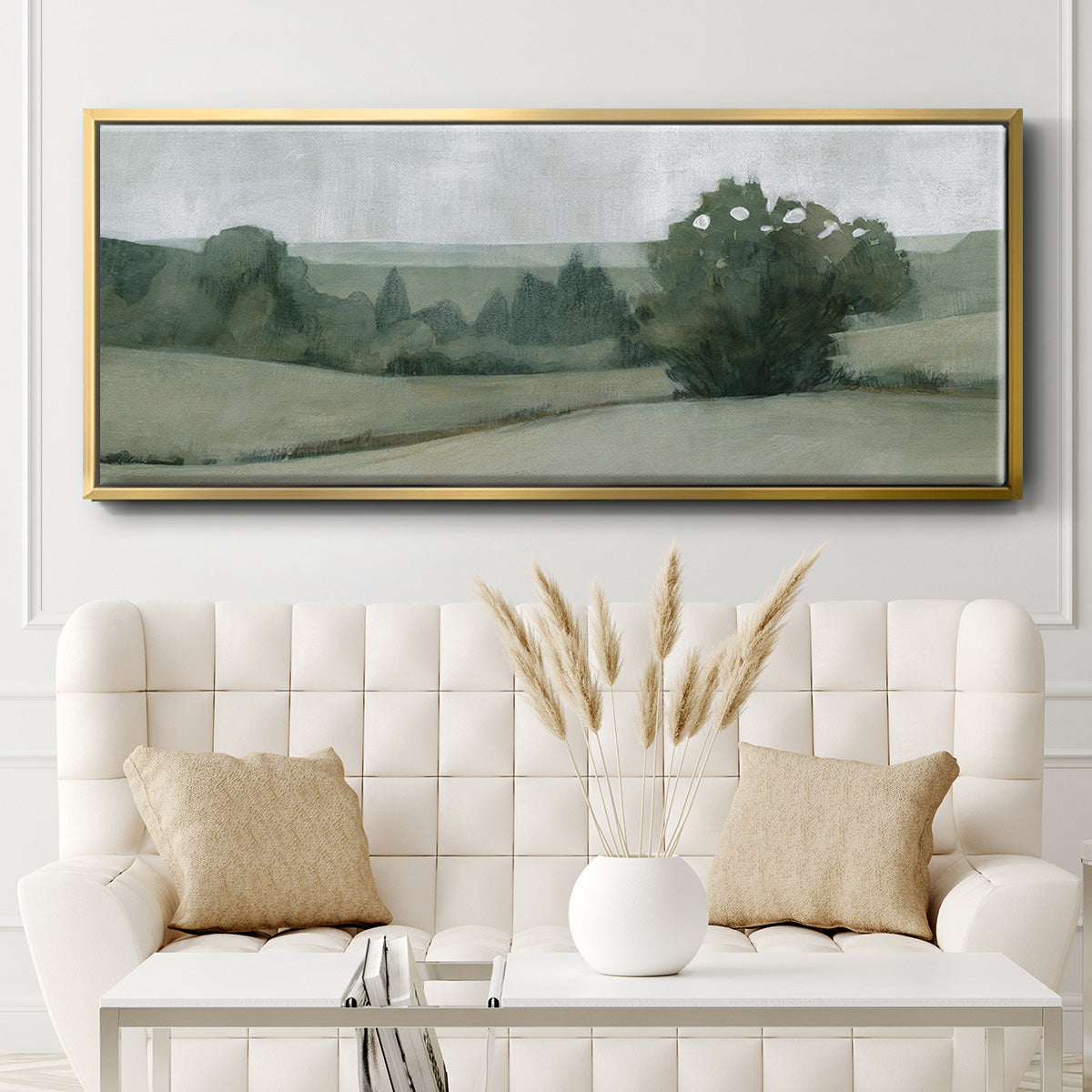 Soft Green Landscape II - Floater Framed Canvas Print