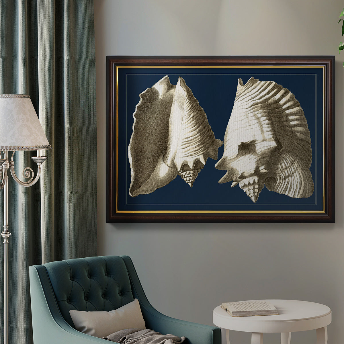 Conch Shells on Navy I Premium Framed Canvas- Ready to Hang