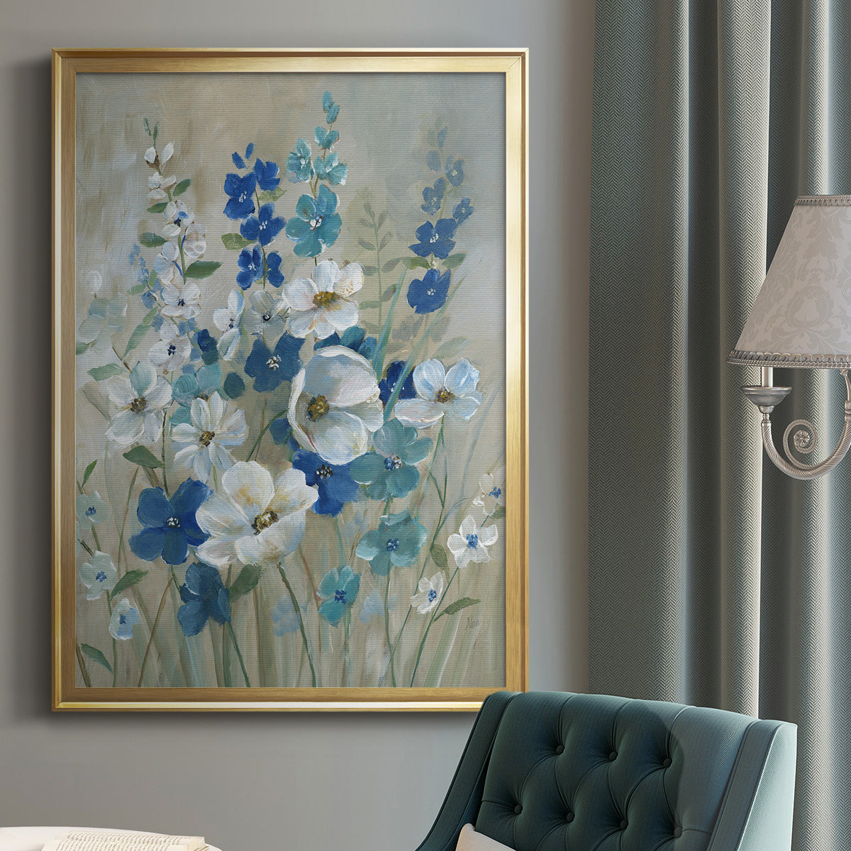 Blue Garden I - Modern Framed Canvas Print