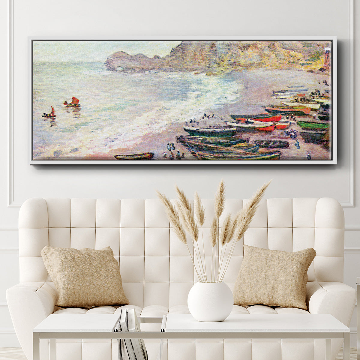 Étretat, the Beach and La Porte d'Amont - Floater Framed Canvas Print