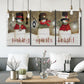 Three-panel canvas wall art featuring misty harbor sunrise with boats, displayed in a modern living room above seating.